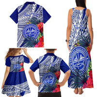 Personalised Samoana High School Family Matching Tank Maxi Dress and Hawaiian Shirt American Samoa Schools Polynesian Tropical Flowers - Wonder Print Shop
