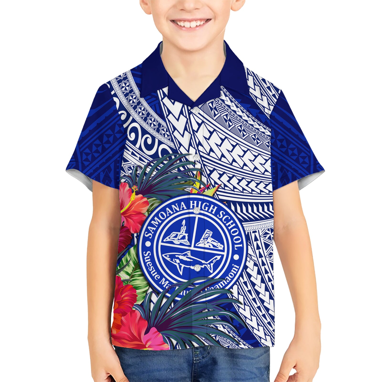 Personalised Samoana High School Kid Hawaiian Shirt American Samoa Schools Polynesian Tropical Flowers - Wonder Print Shop