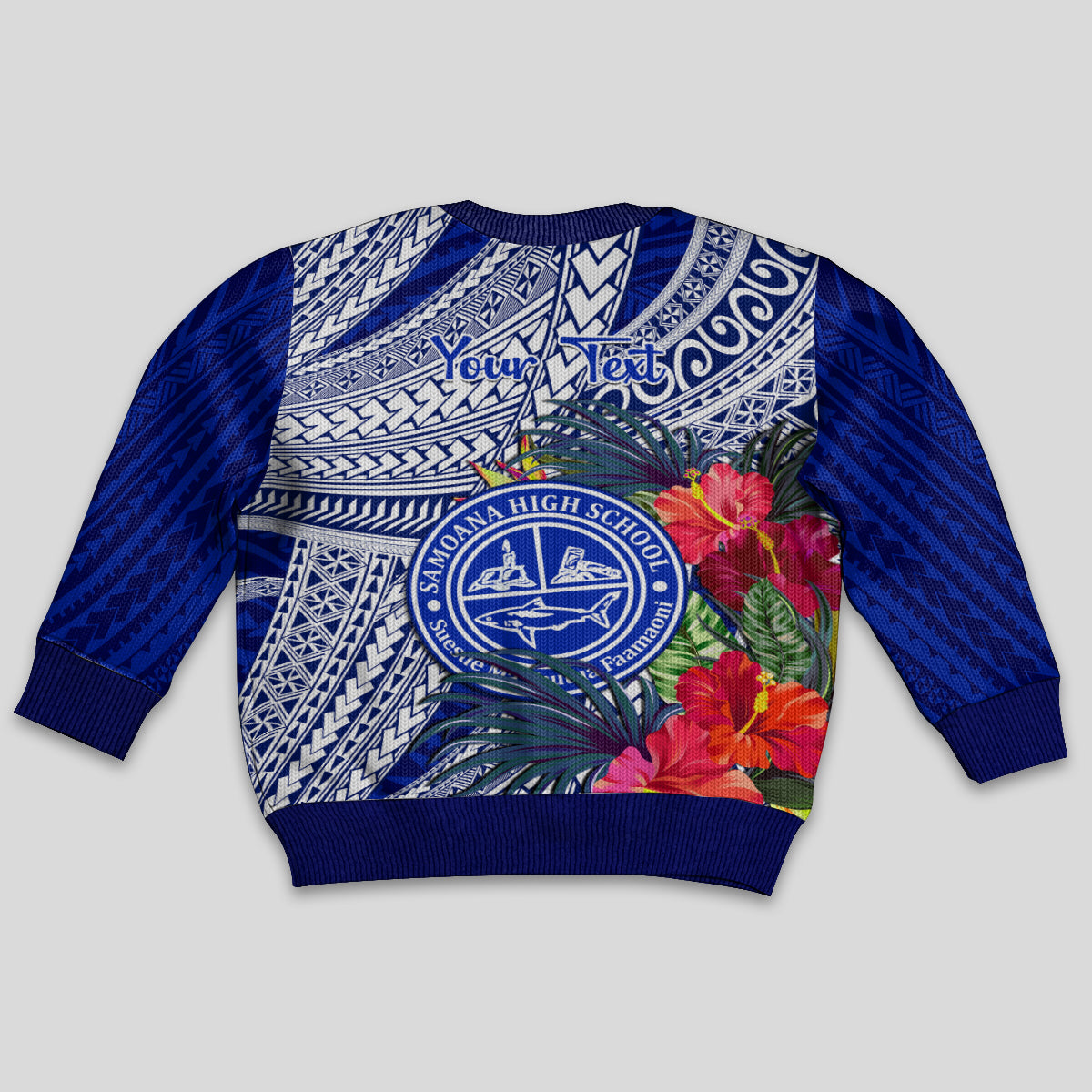 Personalised Samoana High School Kid Ugly Christmas Sweater American Samoa Schools Polynesian Tropical Flowers - Wonder Print Shop