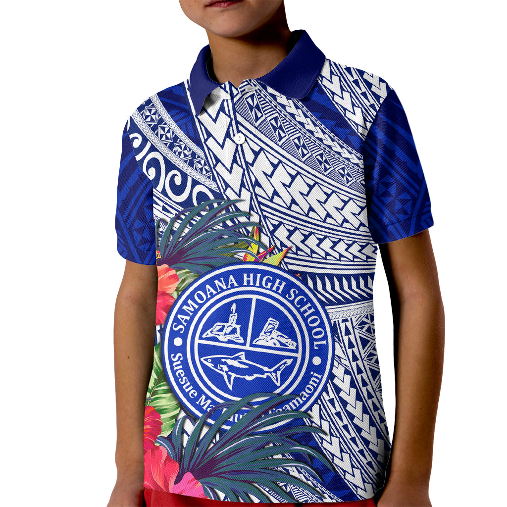 Personalised Samoana High School Kid Polo Shirt American Samoa Schools Polynesian Tropical Flowers - Wonder Print Shop