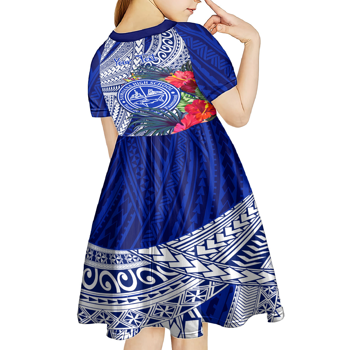 Personalised Samoana High School Kid Short Sleeve Dress American Samoa Schools Polynesian Tropical Flowers - Wonder Print Shop