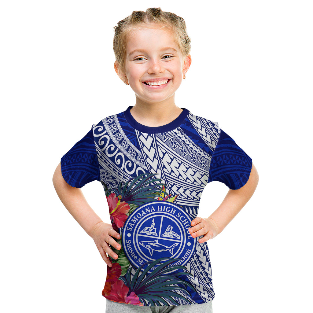 Personalised Samoana High School Kid T Shirt American Samoa Schools Polynesian Tropical Flowers - Wonder Print Shop