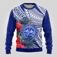 Personalised Samoana High School Ugly Christmas Sweater American Samoa Schools Polynesian Tropical Flowers - Wonder Print Shop