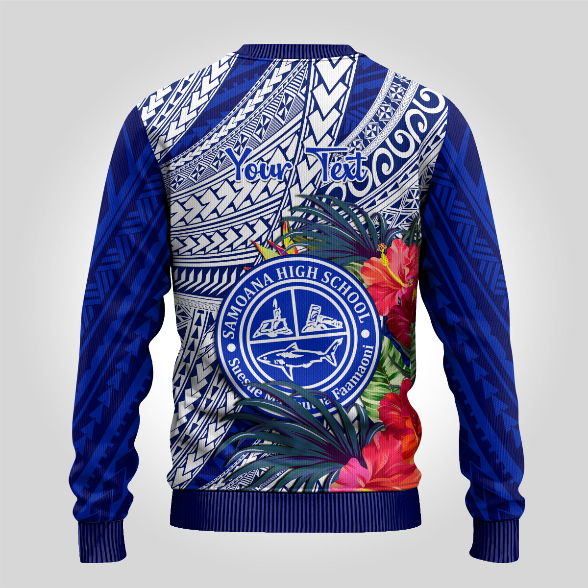 Personalised Samoana High School Ugly Christmas Sweater American Samoa Schools Polynesian Tropical Flowers - Wonder Print Shop