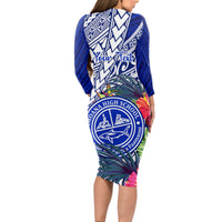 Personalised Samoana High School Long Sleeve Bodycon Dress American Samoa Schools Polynesian Tropical Flowers - Wonder Print Shop