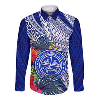 Personalised Samoana High School Long Sleeve Button Shirt American Samoa Schools Polynesian Tropical Flowers - Wonder Print Shop