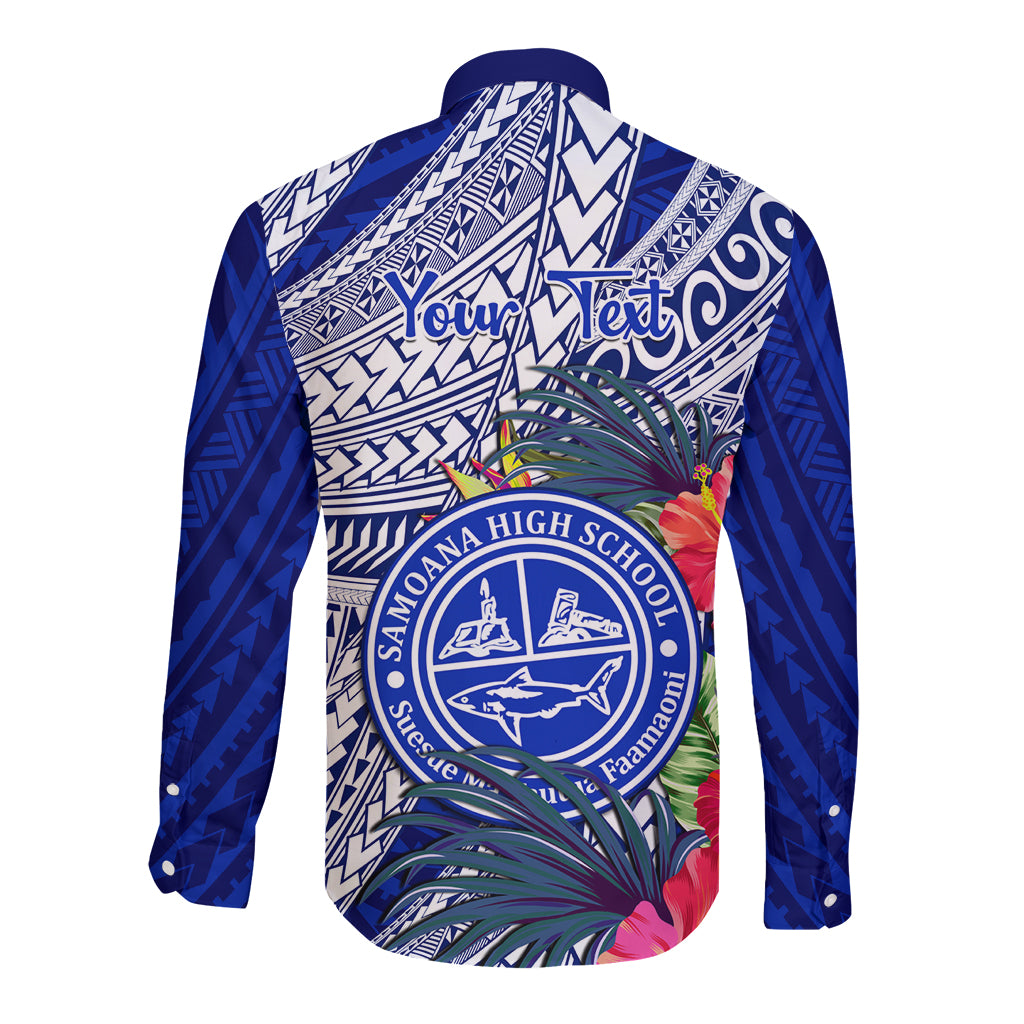 Personalised Samoana High School Long Sleeve Button Shirt American Samoa Schools Polynesian Tropical Flowers - Wonder Print Shop