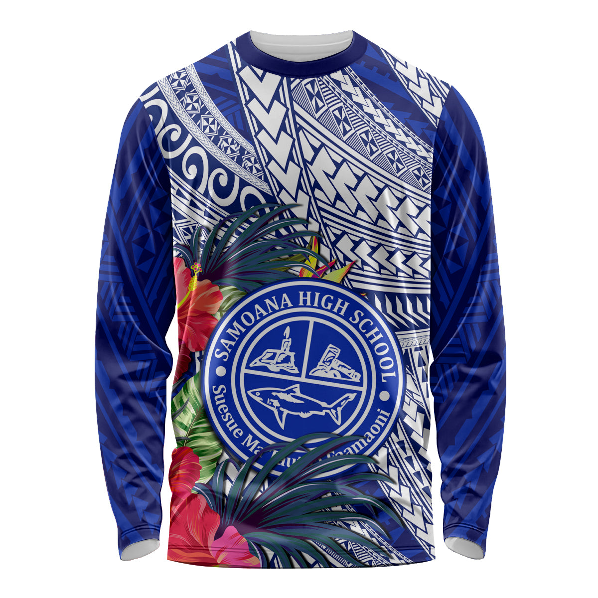 Personalised Samoana High School Long Sleeve Shirt American Samoa Schools Polynesian Tropical Flowers - Wonder Print Shop