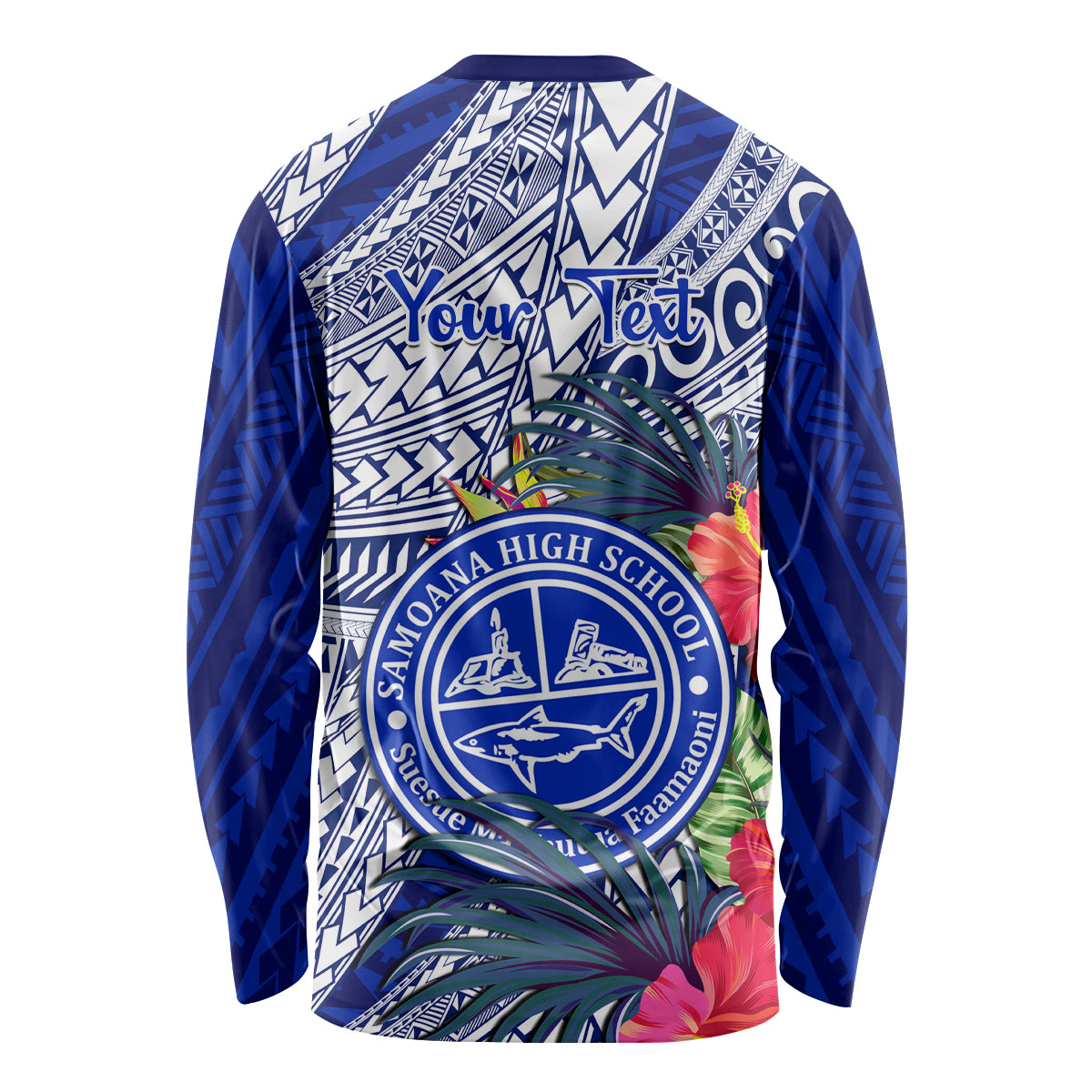 Personalised Samoana High School Long Sleeve Shirt American Samoa Schools Polynesian Tropical Flowers - Wonder Print Shop