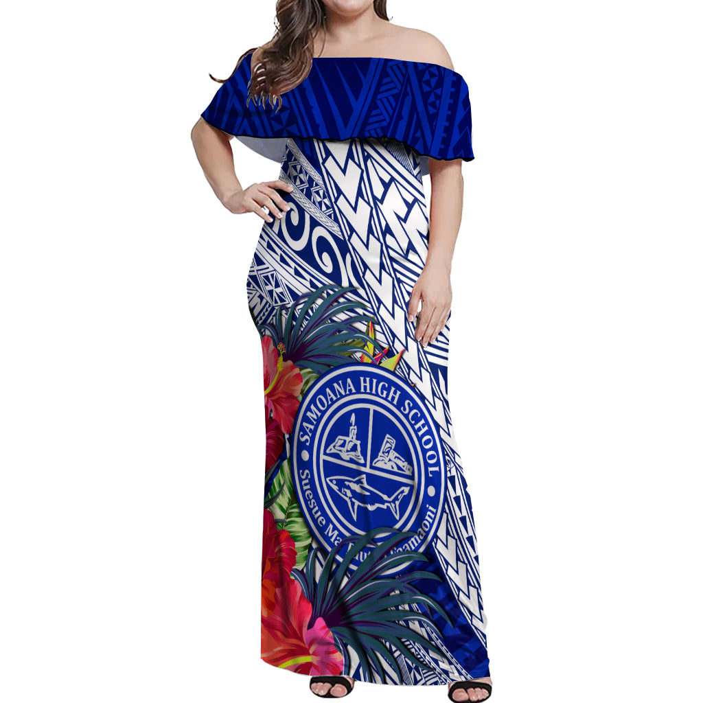 Personalised Samoana High School Off Shoulder Maxi Dress American Samoa Schools Polynesian Tropical Flowers - Wonder Print Shop