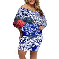 Personalised Samoana High School Off Shoulder Short Dress American Samoa Schools Polynesian Tropical Flowers - Wonder Print Shop