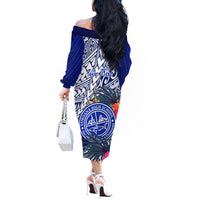 Personalised Samoana High School Off The Shoulder Long Sleeve Dress American Samoa Schools Polynesian Tropical Flowers - Wonder Print Shop