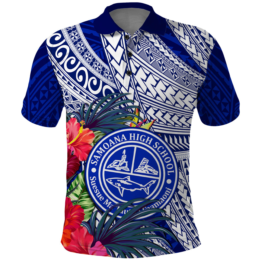 Personalised Samoana High School Polo Shirt American Samoa Schools Polynesian Tropical Flowers - Wonder Print Shop