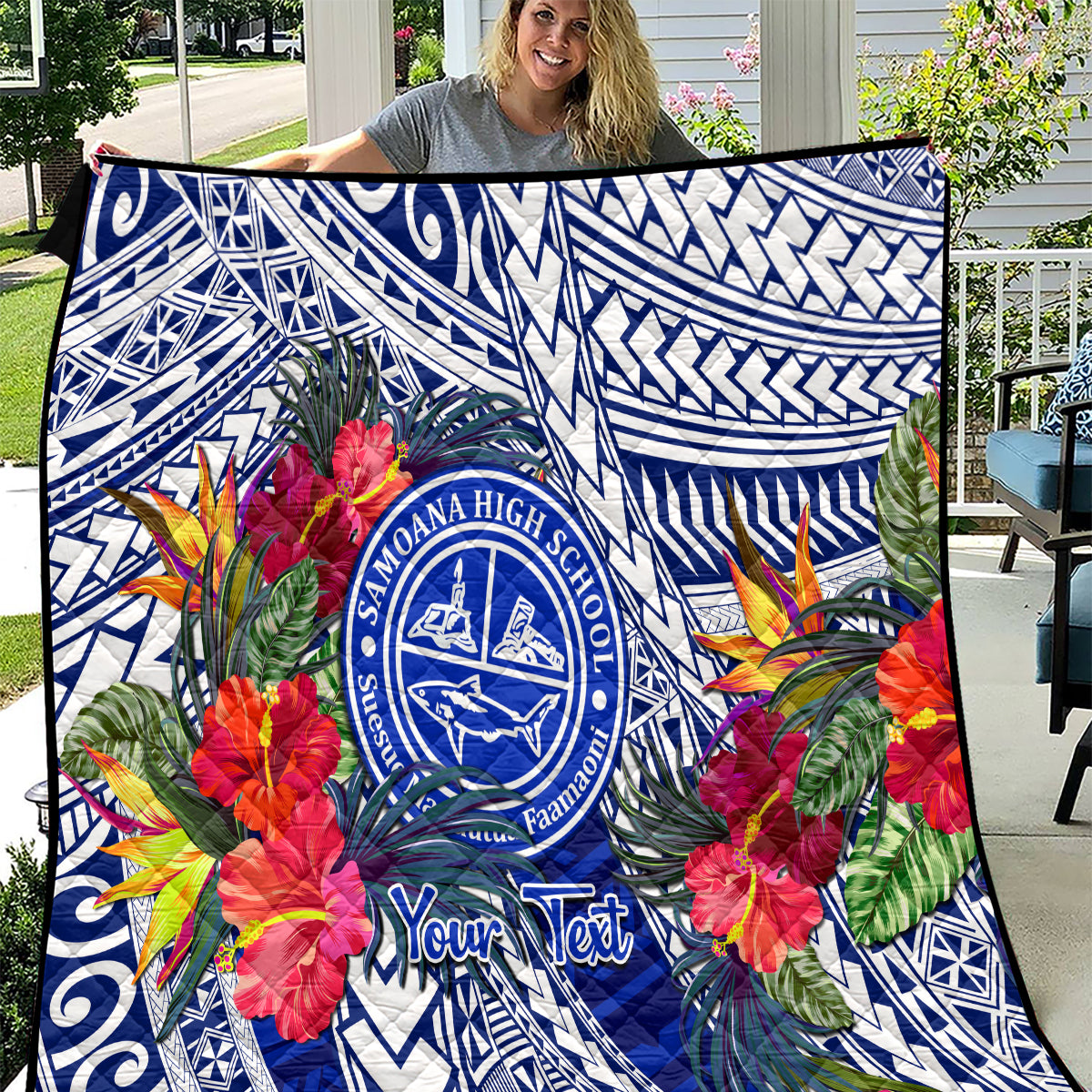 Personalised Samoana High School Quilt American Samoa Schools Polynesian Tropical Flowers - Wonder Print Shop