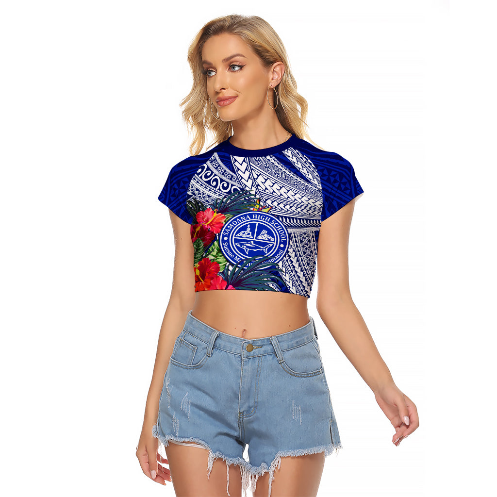Personalised Samoana High School Raglan Cropped T Shirt American Samoa Schools Polynesian Tropical Flowers - Wonder Print Shop