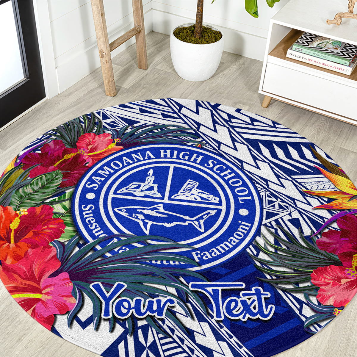 personalised-samoana-high-school-round-carpet-american-samoa-schools-polynesian-tropical-flowers