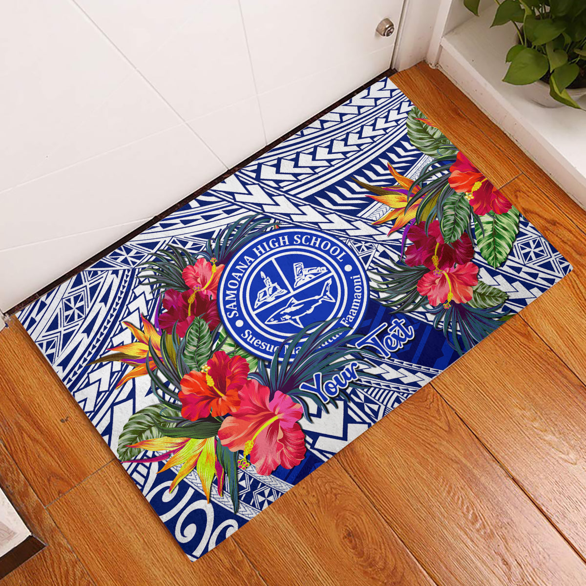 Personalised Samoana High School Rubber Doormat American Samoa Schools Polynesian Tropical Flowers - Wonder Print Shop