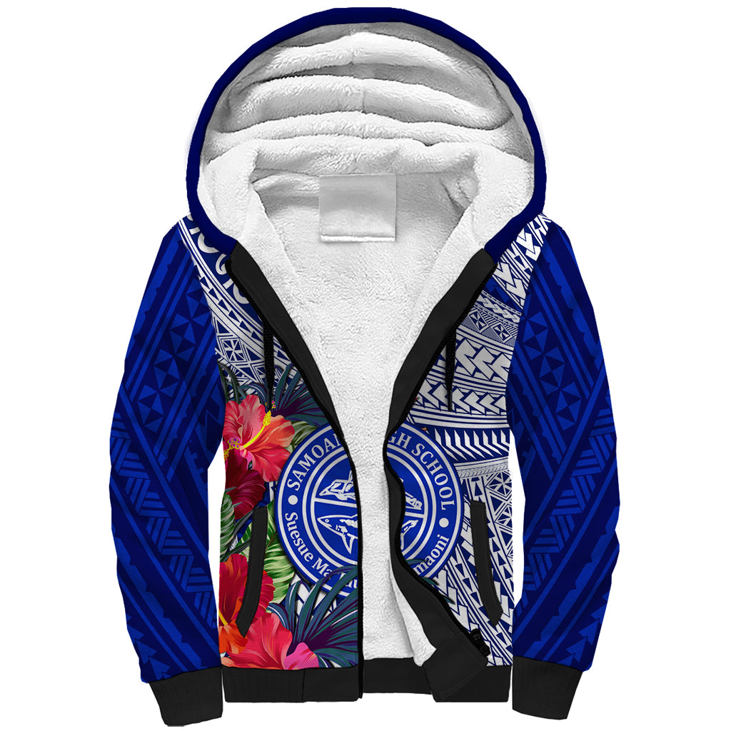 Personalised Samoana High School Sherpa Hoodie American Samoa Schools Polynesian Tropical Flowers - Wonder Print Shop