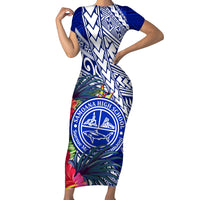 Personalised Samoana High School Short Sleeve Bodycon Dress American Samoa Schools Polynesian Tropical Flowers - Wonder Print Shop