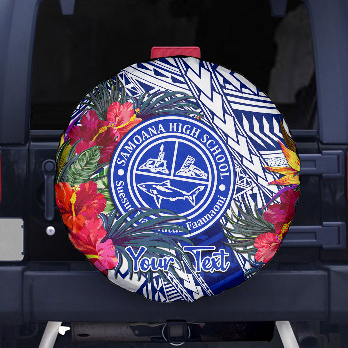Personalised Samoana High School Spare Tire Cover American Samoa Schools Polynesian Tropical Flowers - Wonder Print Shop
