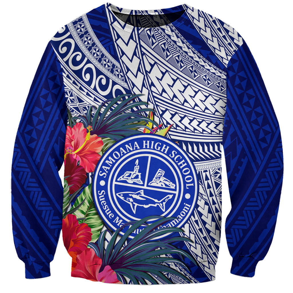Personalised Samoana High School Sweatshirt American Samoa Schools Polynesian Tropical Flowers - Wonder Print Shop