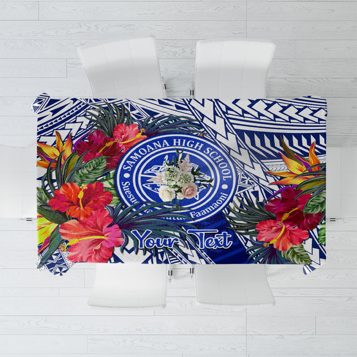 Personalised Samoana High School Tablecloth American Samoa Schools Polynesian Tropical Flowers - Wonder Print Shop