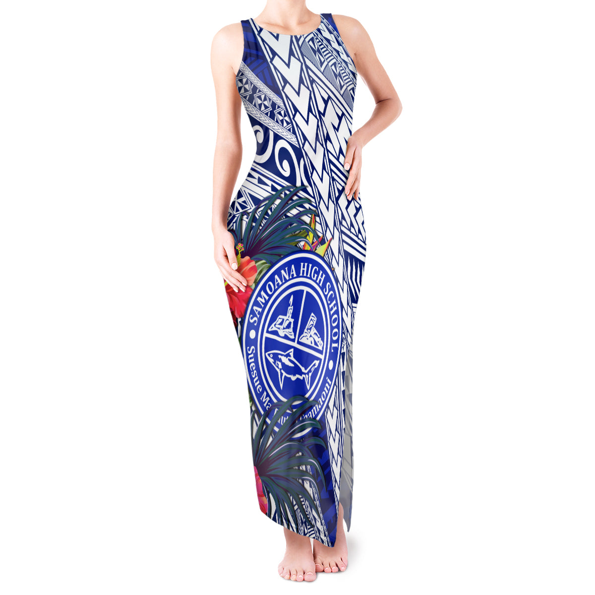 Personalised Samoana High School Tank Maxi Dress American Samoa Schools Polynesian Tropical Flowers - Wonder Print Shop