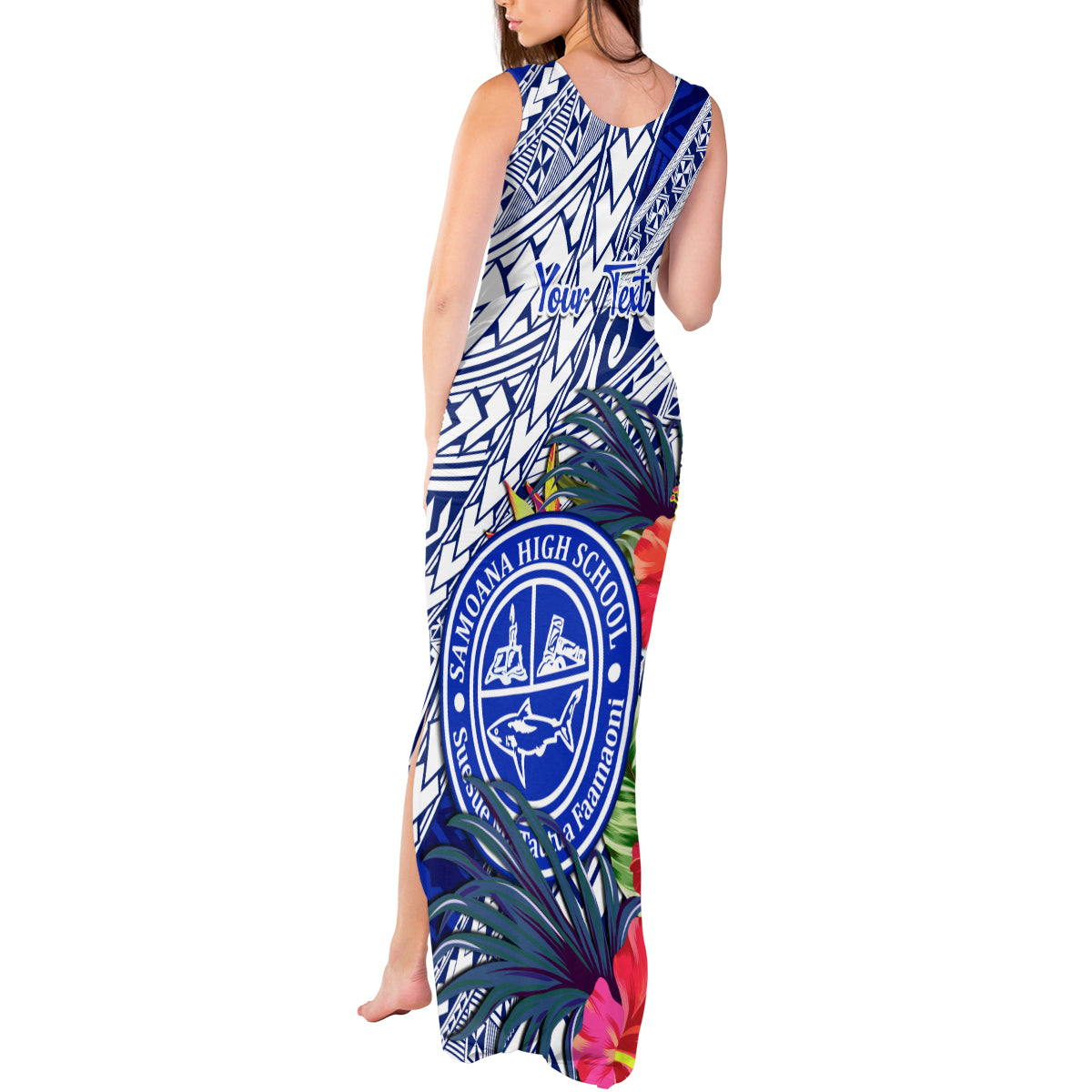 Personalised Samoana High School Tank Maxi Dress American Samoa Schools Polynesian Tropical Flowers - Wonder Print Shop