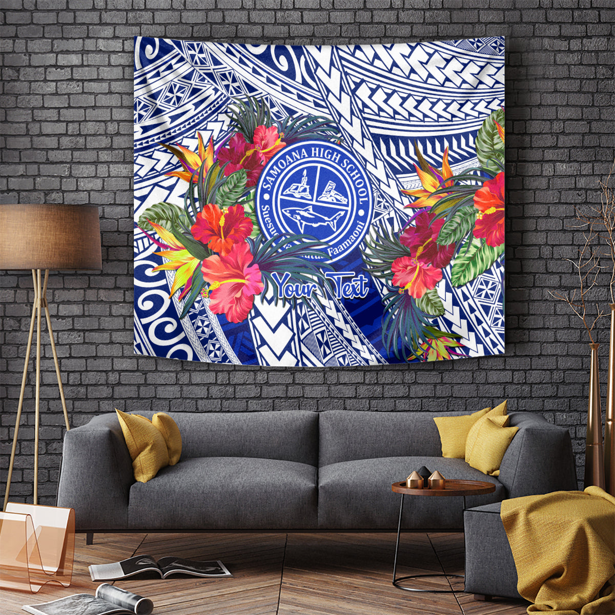 Personalised Samoana High School Tapestry American Samoa Schools Polynesian Tropical Flowers - Wonder Print Shop