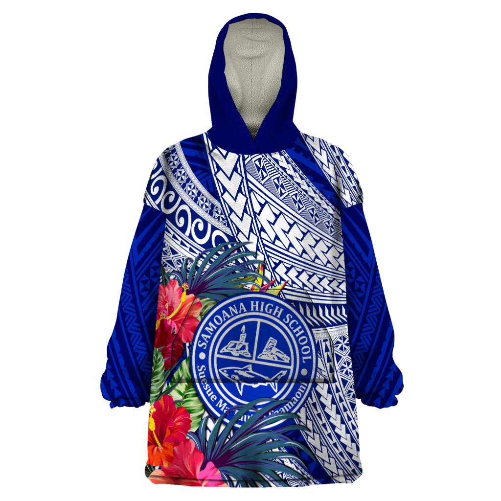 Personalised Samoana High School Wearable Blanket Hoodie American Samoa Schools Polynesian Tropical Flowers - Wonder Print Shop