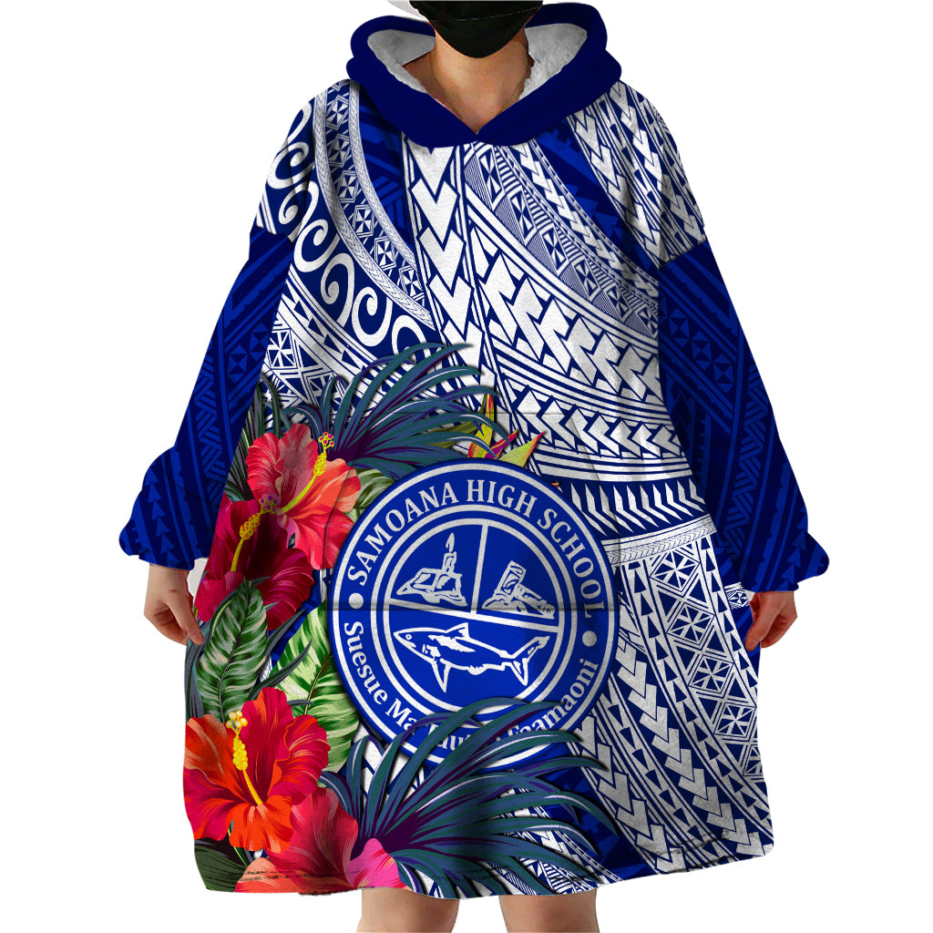 Personalised Samoana High School Wearable Blanket Hoodie American Samoa Schools Polynesian Tropical Flowers - Wonder Print Shop