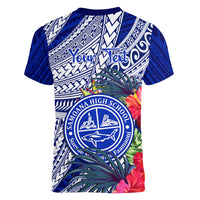 Personalised Samoana High School Women V Neck T Shirt American Samoa Schools Polynesian Tropical Flowers - Wonder Print Shop