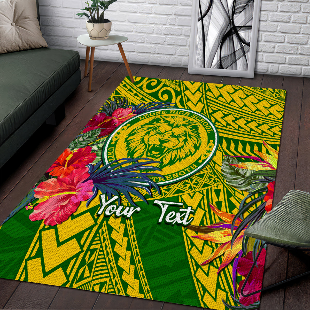 Personalised Leone High School Area Rug American Samoa Schools Polynesian Tropical Flowers - Wonder Print Shop