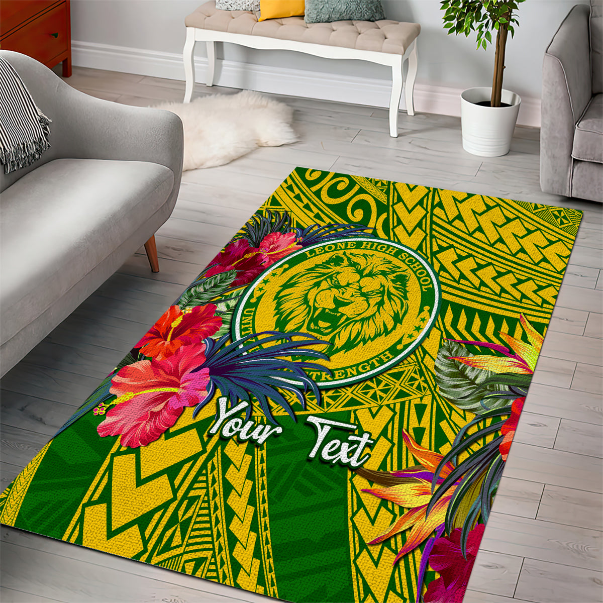 Personalised Leone High School Area Rug American Samoa Schools Polynesian Tropical Flowers - Wonder Print Shop