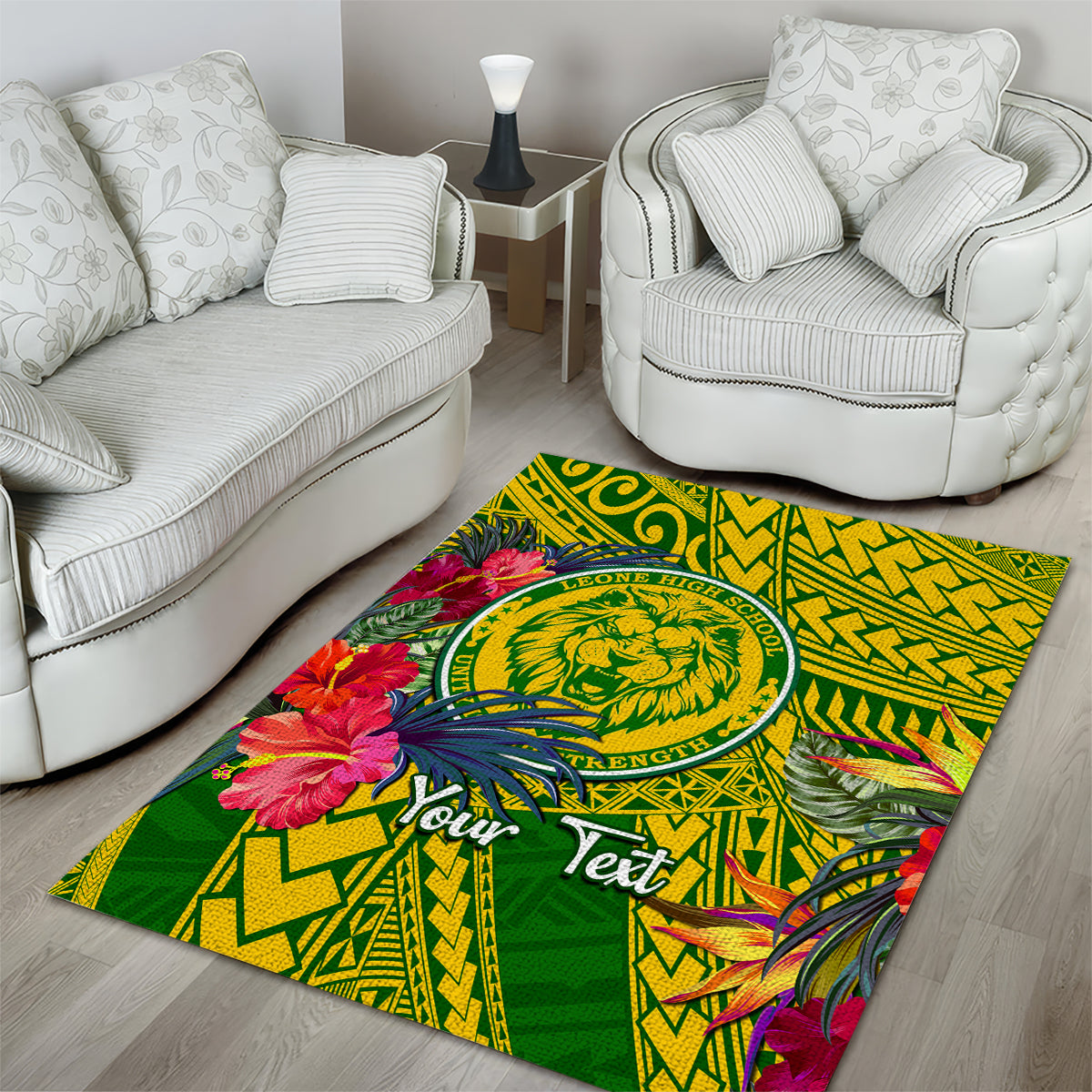 Personalised Leone High School Area Rug American Samoa Schools Polynesian Tropical Flowers - Wonder Print Shop