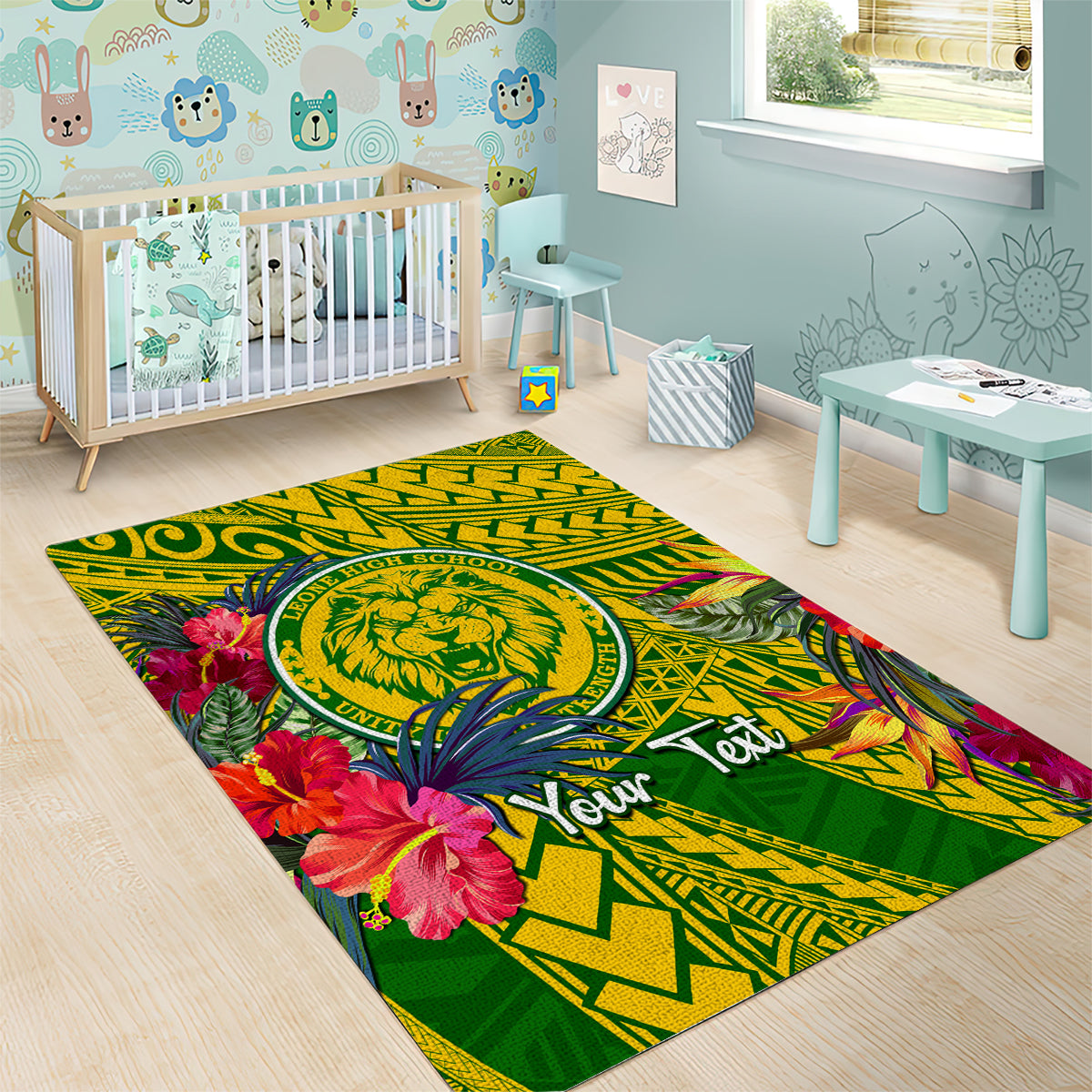 Personalised Leone High School Area Rug American Samoa Schools Polynesian Tropical Flowers - Wonder Print Shop