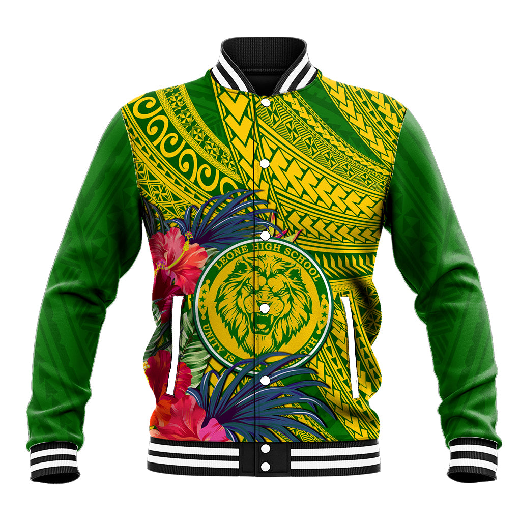 Personalised Leone High School Baseball Jacket American Samoa Schools Polynesian Tropical Flowers - Wonder Print Shop