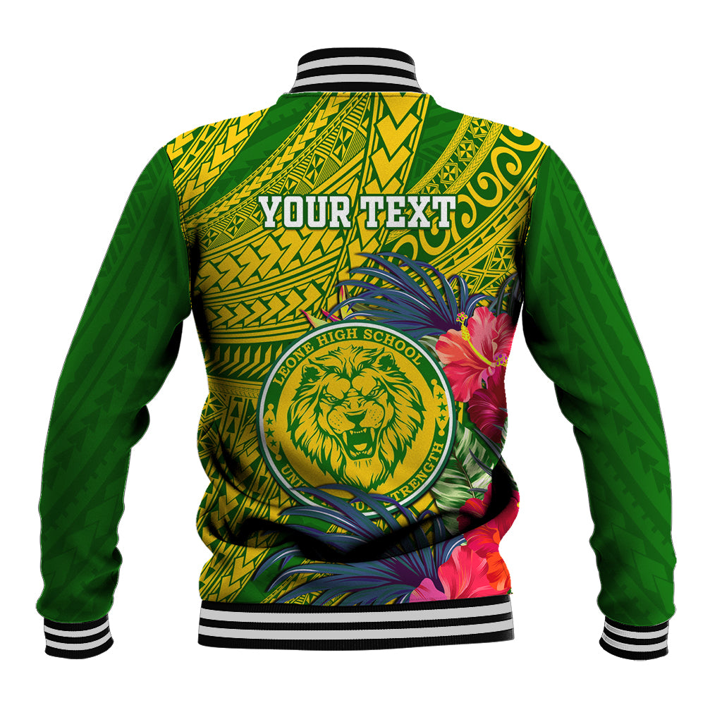 Personalised Leone High School Baseball Jacket American Samoa Schools Polynesian Tropical Flowers - Wonder Print Shop
