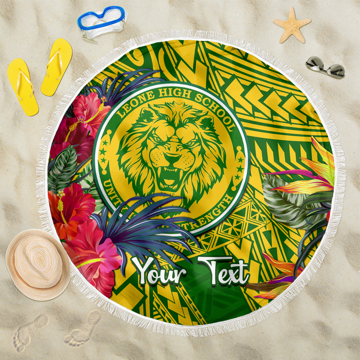 Personalised Leone High School Beach Blanket American Samoa Schools Polynesian Tropical Flowers - Wonder Print Shop