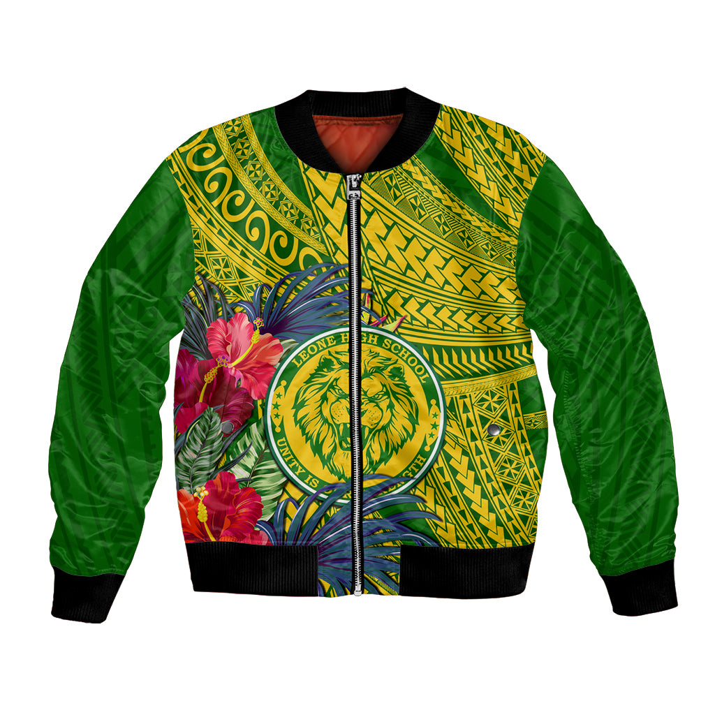 Personalised Leone High School Bomber Jacket American Samoa Schools Polynesian Tropical Flowers - Wonder Print Shop