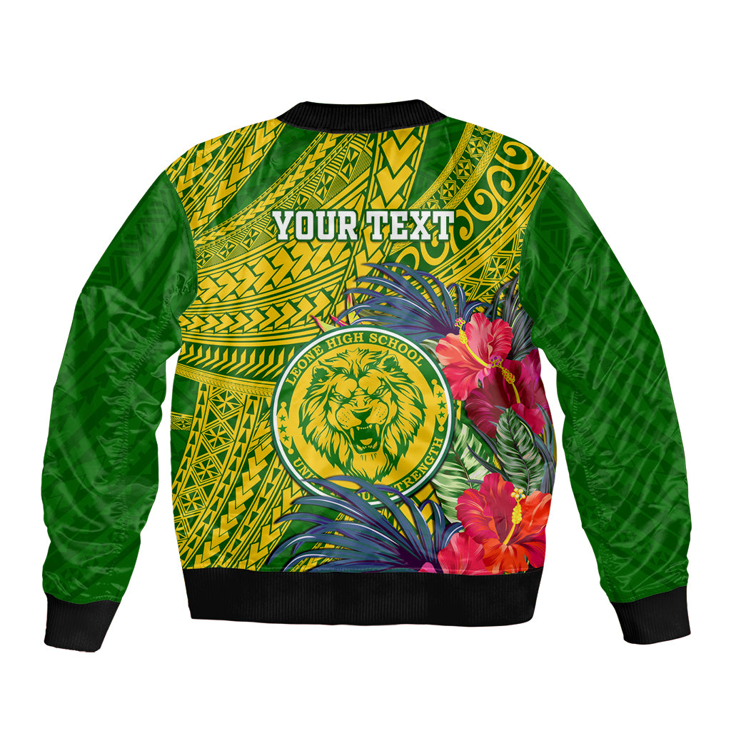 Personalised Leone High School Bomber Jacket American Samoa Schools Polynesian Tropical Flowers - Wonder Print Shop