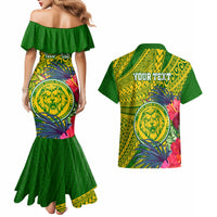 Personalised Leone High School Couples Matching Mermaid Dress and Hawaiian Shirt American Samoa Schools Polynesian Tropical Flowers - Wonder Print Shop
