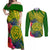 Personalised Leone High School Couples Matching Off Shoulder Maxi Dress and Long Sleeve Button Shirt American Samoa Schools Polynesian Tropical Flowers - Wonder Print Shop