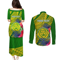 Personalised Leone High School Couples Matching Puletasi Dress and Long Sleeve Button Shirt American Samoa Schools Polynesian Tropical Flowers - Wonder Print Shop