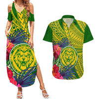 Personalised Leone High School Couples Matching Summer Maxi Dress and Hawaiian Shirt American Samoa Schools Polynesian Tropical Flowers - Wonder Print Shop