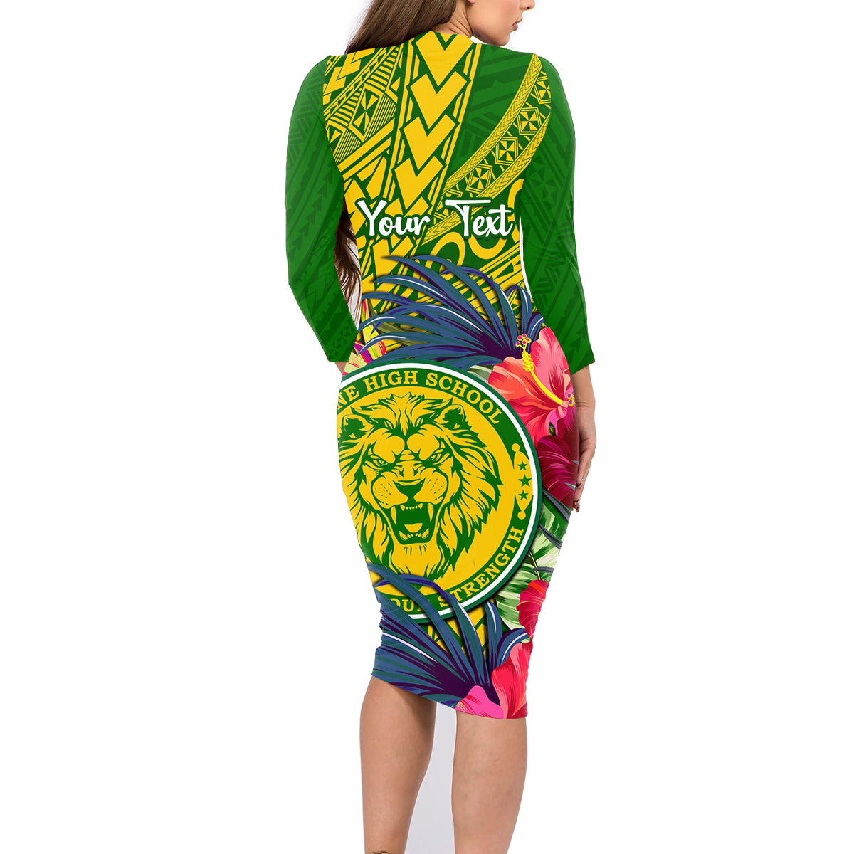 Personalised Leone High School Family Matching Long Sleeve Bodycon Dress and Hawaiian Shirt American Samoa Schools Polynesian Tropical Flowers - Wonder Print Shop