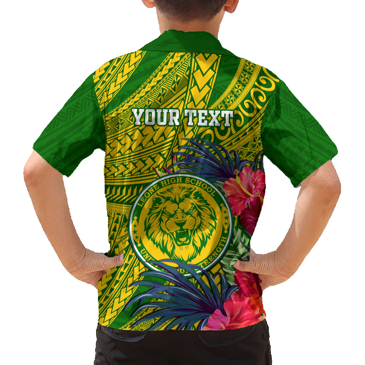 Personalised Leone High School Family Matching Off Shoulder Short Dress and Hawaiian Shirt American Samoa Schools Polynesian Tropical Flowers - Wonder Print Shop