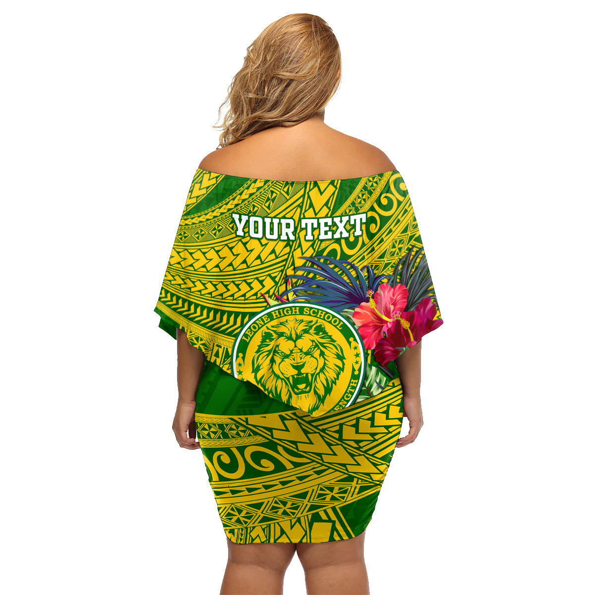 Personalised Leone High School Family Matching Off Shoulder Short Dress and Hawaiian Shirt American Samoa Schools Polynesian Tropical Flowers - Wonder Print Shop