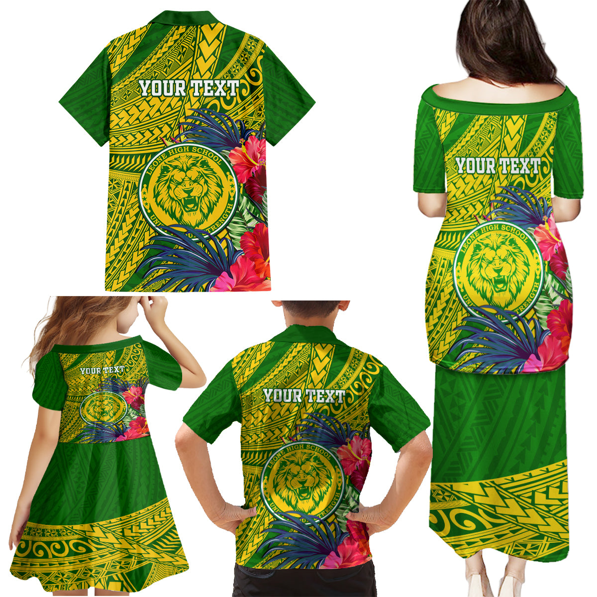 Personalised Leone High School Family Matching Puletasi Dress and Hawaiian Shirt American Samoa Schools Polynesian Tropical Flowers - Wonder Print Shop