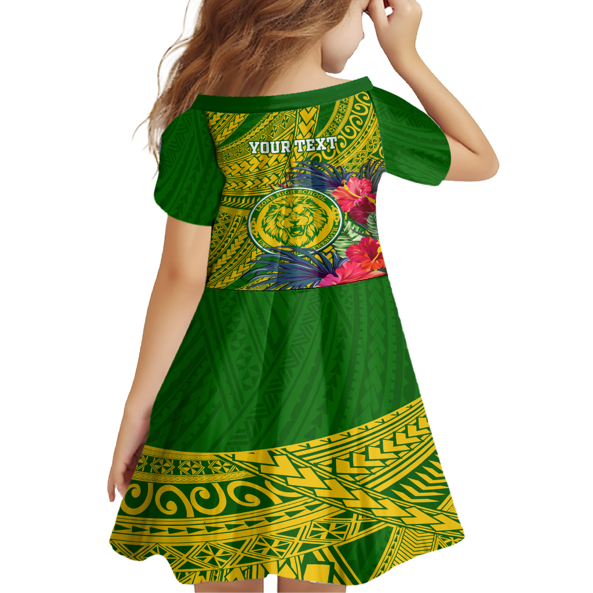 Personalised Leone High School Family Matching Short Sleeve Bodycon Dress and Hawaiian Shirt American Samoa Schools Polynesian Tropical Flowers - Wonder Print Shop